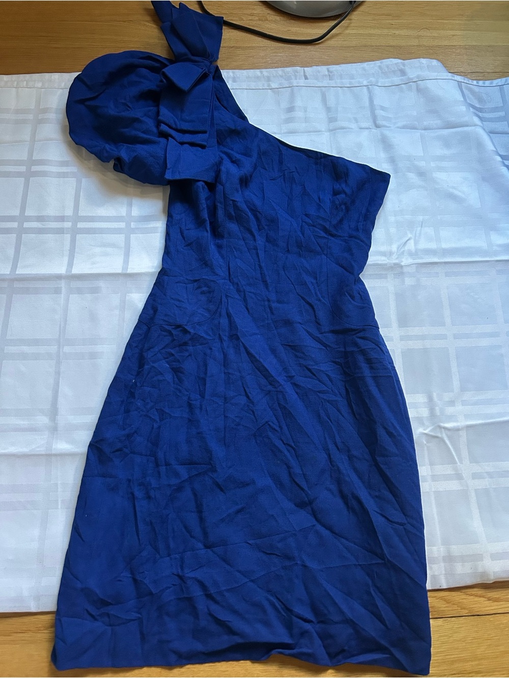 French Connection One-Shoulder Cobalt Blue Dress with Shoulder Bow